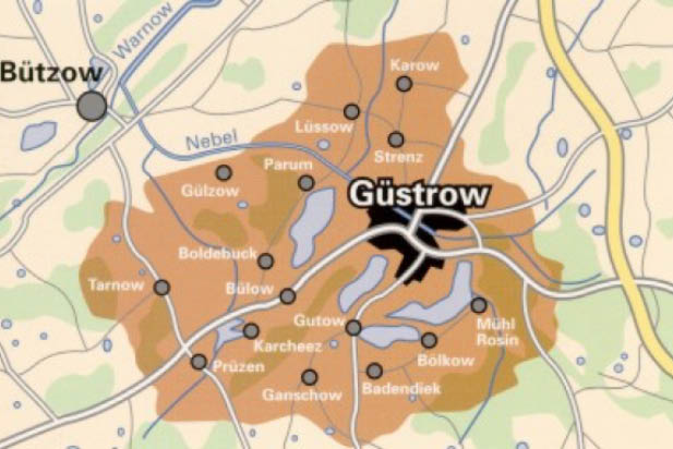 Karte des Einzugsgebiets der Kläranlage Güstrow-Parum